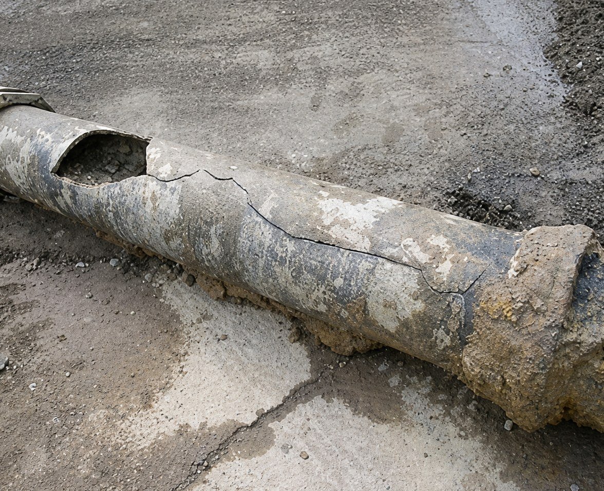 A water pipe cracked and burst open by water hammer pressure surge